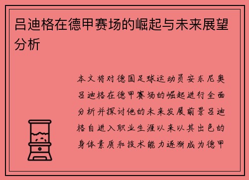 吕迪格在德甲赛场的崛起与未来展望分析